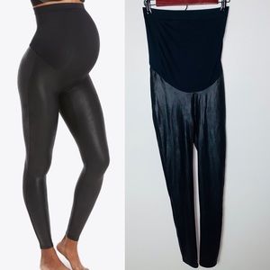Spanx Mama Faux Leather Black Maternity Leggings Women's Size Medium